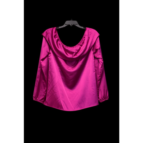 TCEC Magenta Satin Off Shoulder Blouse Size L | Silky Cowl Neck Top - Picture 3 of 5